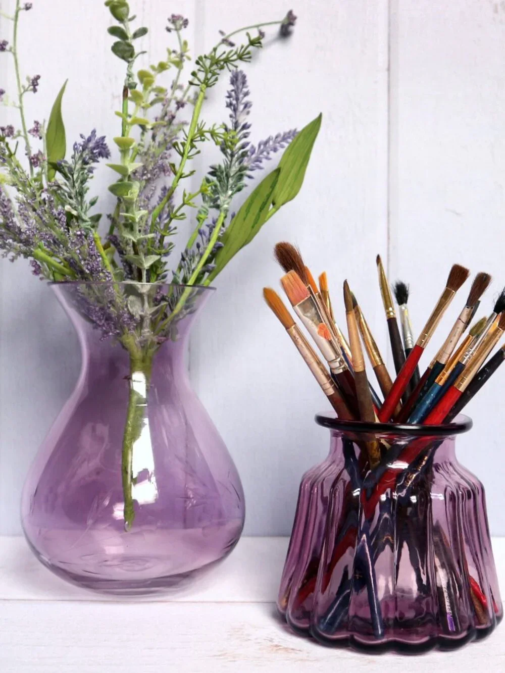 Amethyst Glass Vases Pair (Mix Match Set) Purple Home Decor Accents